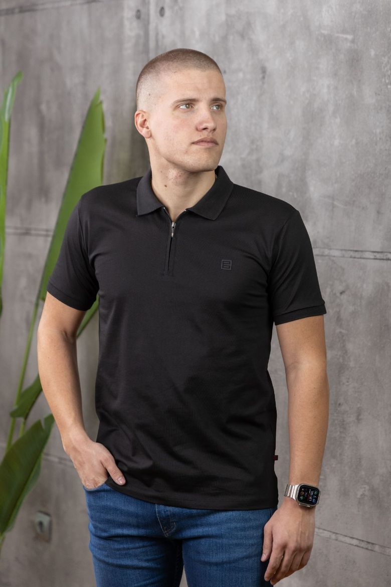 Slika Majica ZIP sa kragnom - BLACK