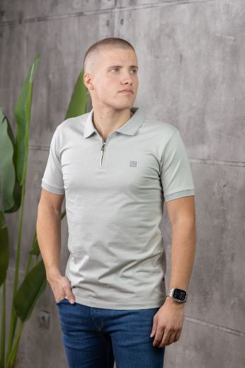 Slika Majica ZIP sa kragnom - SAGE MIST